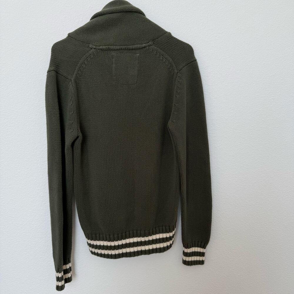 H&M L.O.G.G Men's Green White Shawl Collar Cotton Sweater Small - Picture 7 of 9